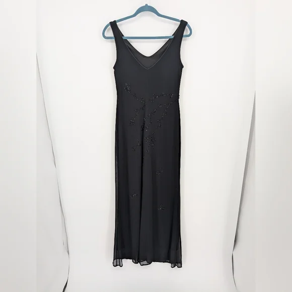 Vintage Y2K Stenay Mesh Beaded Black Evening Dress Size Large Cocktail Formal - Picture 9 of 14